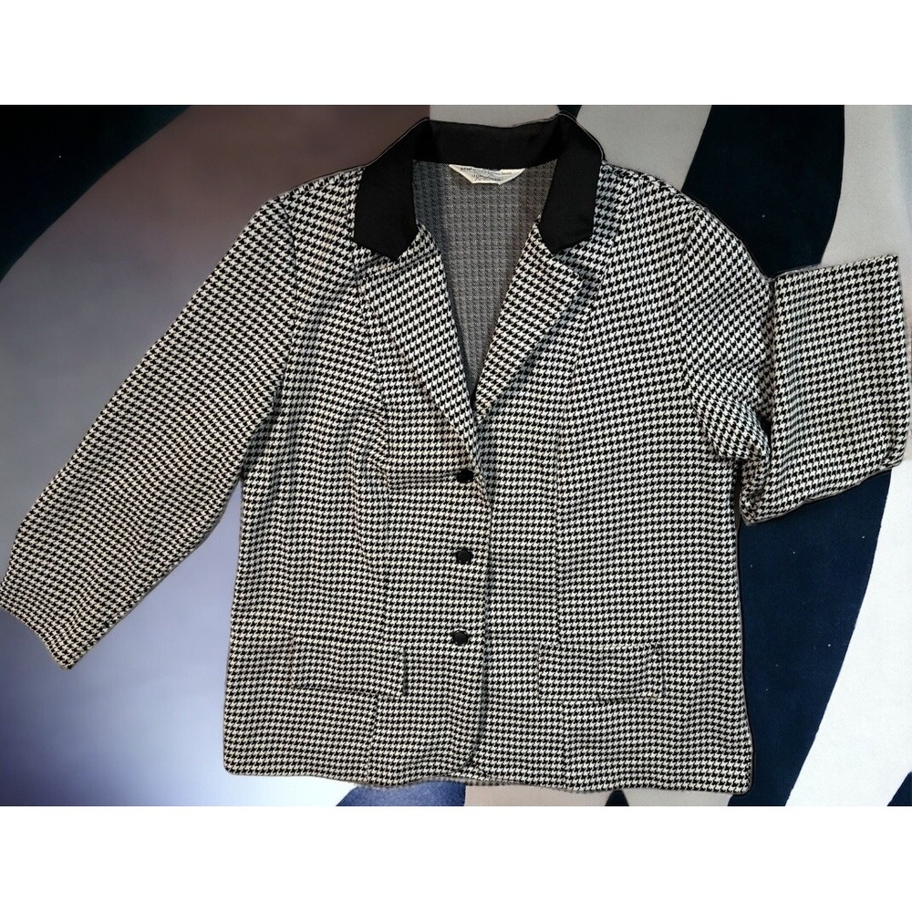 Retro Academia Houndstooth Jacket JC Penney Women Blazer Polyester Black White M